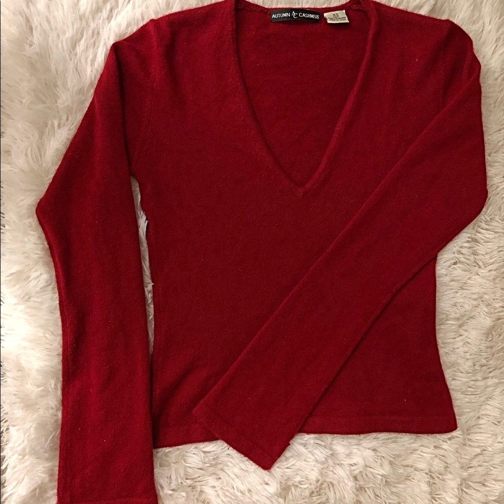 Red Cashmere Autumn Cashmere V-Neck Sweater